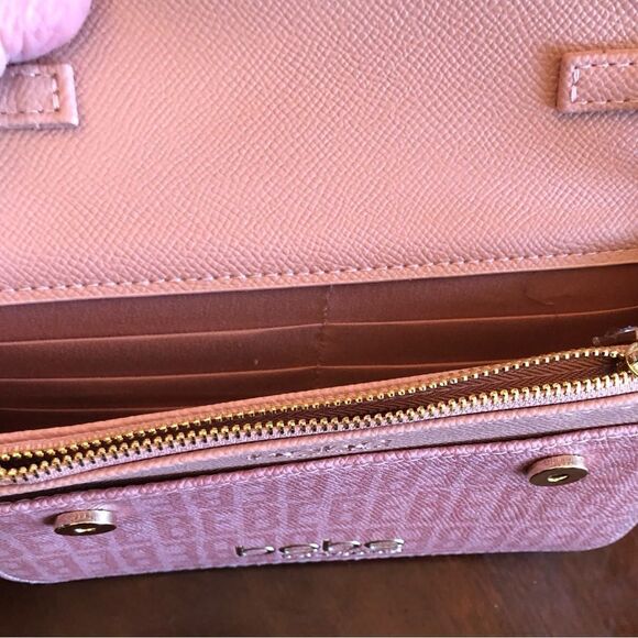 BEBE - NWT - "Kira Logo" Crossbody/Clutch in "Dusty Rose"/Textured Faux Leather - Picture 9 of 16